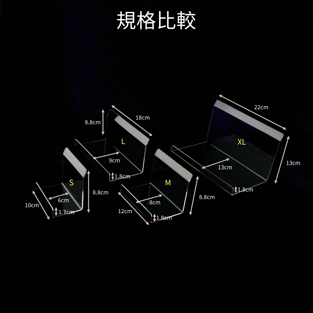 L型商品展示架尺寸比較圖