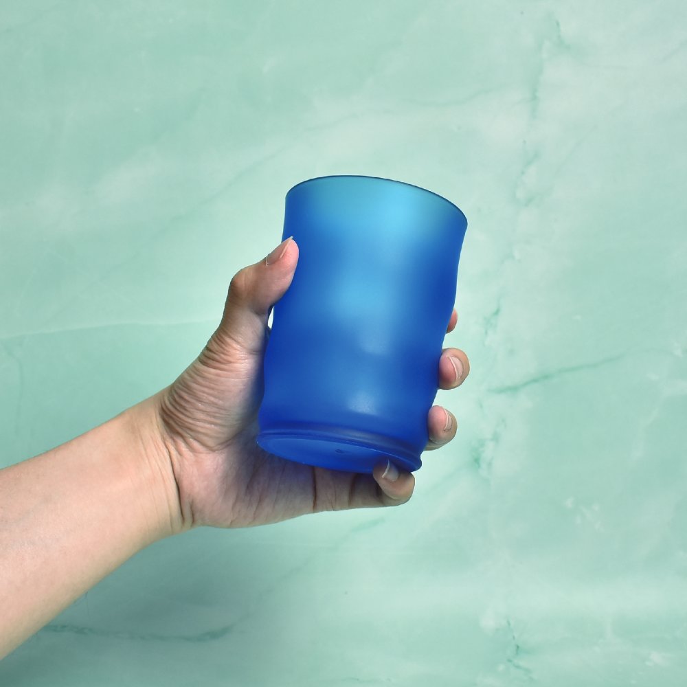 波浪造型塑膠杯-340ml(深霧藍)