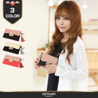 韓國 OMNIA 義大利牛皮菱格流蘇中夾｜女用真皮皮夾 9卡位 NO.3156B