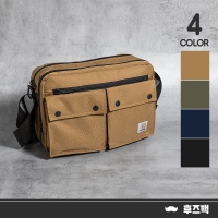 日系簡約時尚帆布雙口袋側背包｜男女通用 休閒斜背包 NO.WBOM028