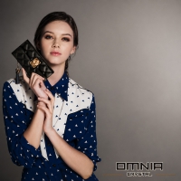 韓國 OMNIA 義大利牛皮長夾女用皮夾｜十字轉扣設計 多卡位真皮長夾 NO.3099A